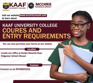 Read more about the article KAAF UNIVERSITY COLLEGE OF GHANA COURSE AND CUT OFF POINTS FOR ACADEMIC YEAR 2024/2025