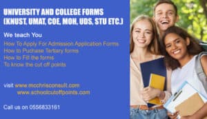 Read more about the article UNIVERSITY AND COLLEGE FORMS (KNUST, UMAT, COE, MOH, UDS, STU ETC.)<gwmw style="display:none;"></gwmw>